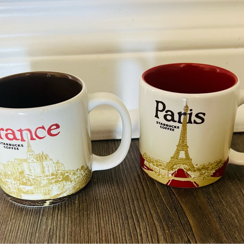Starbucks France and Paris Mugs - Cream with Red and Brown Accents